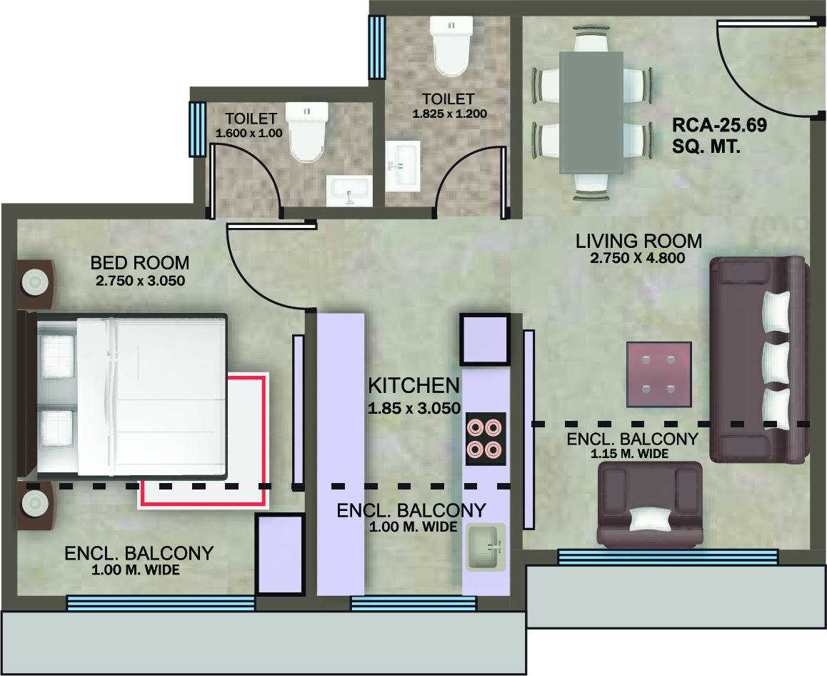 1 BHK Floor Plan